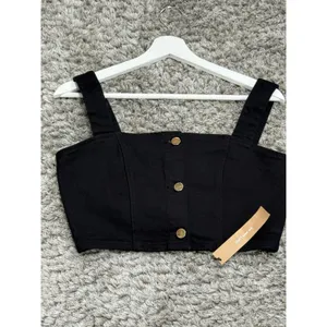 Reformation Chrissy Denim Crop Top Black Women’s Size 8 Button Front Tank NWT thumbnail 4