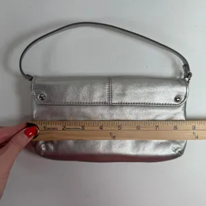 Coach Small Ashley Baguette Clutch Metallic Silver Leather Pleated Logo Y2K thumbnail 11