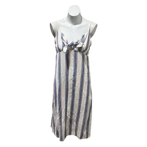 Roxy Sweetest Step Dress Womens M Blue White Striped Tie Front Midi thumbnail 3