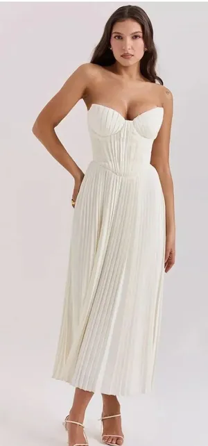 HOUSE OF CB 'Amorata' Ivory Pleated Maxi Dress thumbnail 1