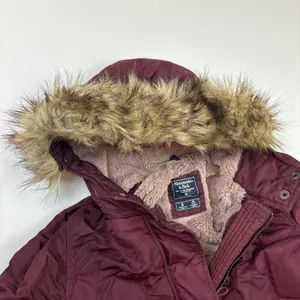 Abercrombie & Fitch Womens Maroon Red Fur Trim Hooded Lined Parka Jacket Size XS thumbnail 3