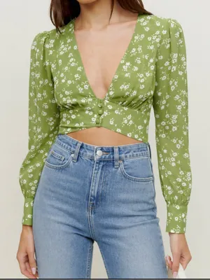 REFORMATION Averie top in color scallion thumbnail 1