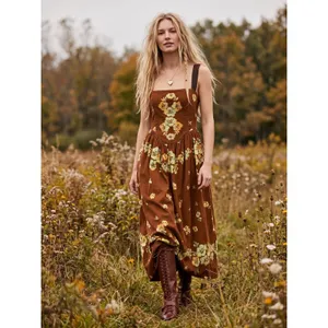 Free People Dainty Cottage Micro Corduroy Until Dawn Midi Dress Brown Large thumbnail 15