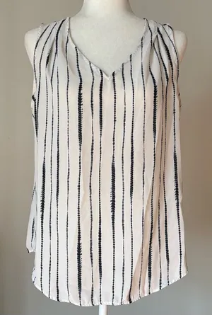Banana Republic Navy and White Striped Tank Top Size M thumbnail 1