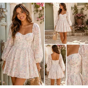 City Studios Floral Eyelet Corset Mini Dress Pastel Pink Blue XL thumbnail 2
