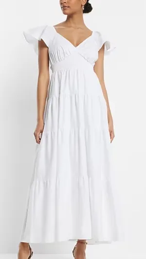Express White Ruffle Maxi Dress thumbnail 1