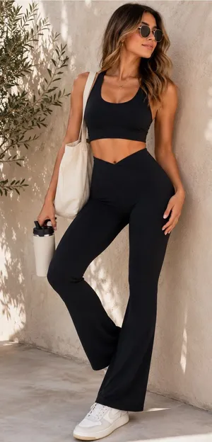 Offline by Aerie Real Me Crossover Flare‎ Black Yoga Leggings thumbnail 1
