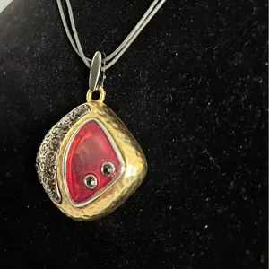 Chico's Abstract Geometric 90s Enamel Pendant Necklace Y2K Boho Leather Strap thumbnail 11