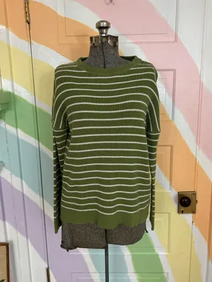 REI Co-op Women’s 100% Cotton Striped Knit Sweater Sz L 👽💚 thumbnail 3