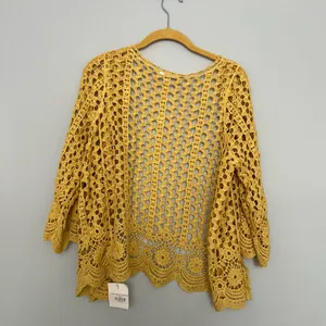Do Everything In Love NEW NWT Yellow Eyelet Crochet Sweater thumbnail 3