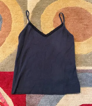 Brandy Melville Black Lace Trim V Neck Basic Cami Tank Top Cotton One Size thumbnail 1