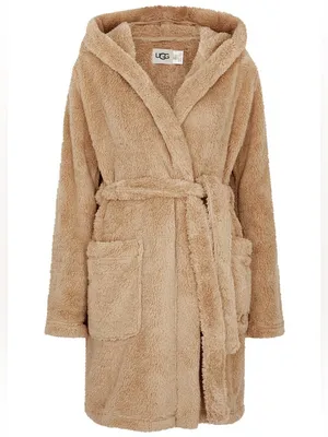 UGG Aarti Hooded Teddy Sherpa Fleece Robe in San Camel Beige NWT Sz. M thumbnail 4