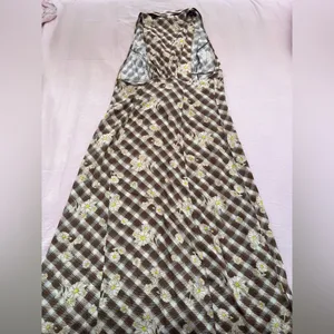 Urban Outfitters Brown Checkered Floral Maxi Dress thumbnail 6