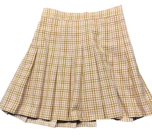 New Aerie Pleated Mini Skirt Pink‎ Brown Gingham Plaid Size XS $49.95 Preppy thumbnail 1