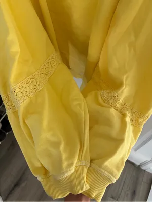 Aerie Hey Crochet Vintage Fade Sunny Yellow Sweatshirt Balloon Sleeves Large thumbnail 5