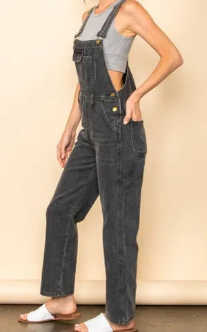 Large Black Denim Overalls Size 10 thumbnail 1