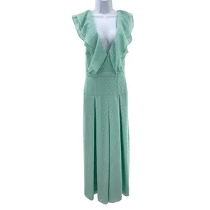Fame & Partners Free People Jacy Ruffle Wide Leg Jumpsuit Mint Swiss Dot‎ Small thumbnail 5