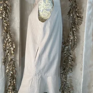Sleeveless Beige‎ Cotton Linen Ruffle Hem Shirt Dress M NWT Pockets Chic thumbnail 6