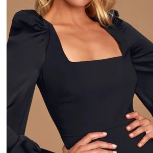 Lulus Longtime Crush Black Puff Shoulder Long Sleeve Mini Dress W1187 Sz S thumbnail 4
