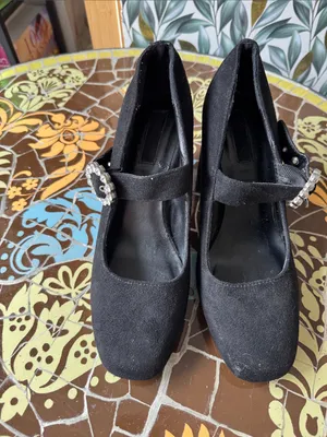 Forever 21 Black Mary Jane Heels with Crystal Circle Buckle thumbnail 2
