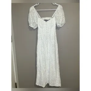 Lulu’s White Eyelet Puff Sleeve Cottagecore Midi Dress Women’s Size XS thumbnail 4