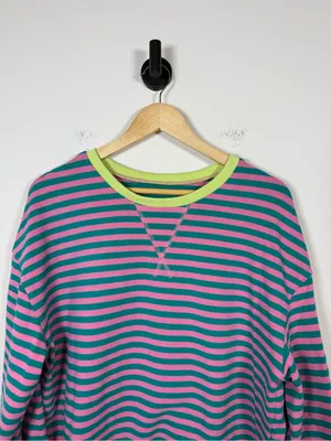 Pink Teal Striped Cotton Blend Crewneck Sweatshirt Size M thumbnail 6