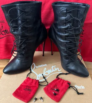 French Tutu Button Black Leather Booties Size 36, US 6, USED thumbnail 10