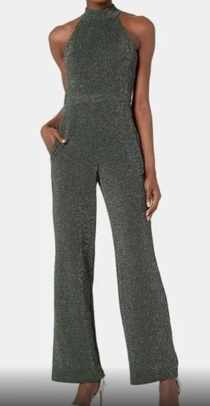 Nordstrom Glitter Knit Halter Wide Leg Jumpsuit Donna Morgan thumbnail 1