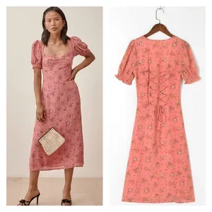 Reformation Midi Dress Luciana 0 Pink Floral Lace‎ Up Back Cottagecore Romantic thumbnail 12