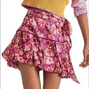 LoveShackFancy Floral Bubble Hem Mini Skirt Purple Pink Rose Print Size 2 thumbnail 1