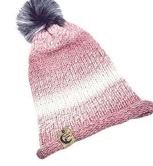 Handmade pom hat rose pink knit slouchy removable faux fur pompom adult winter thumbnail 1