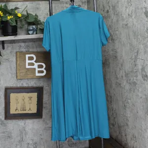 NWT 24Seven Comfort Apparel Womens Knit Faux Wrap Midi Dress Teal Blue 1X thumbnail 2