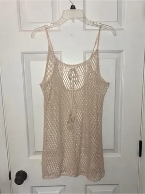 Cream Crochet Open Knit Sleeveless Tunic/Cover-Up thumbnail 3