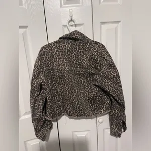 Free People Cheetah Print Denim Jacket Size Small thumbnail 4