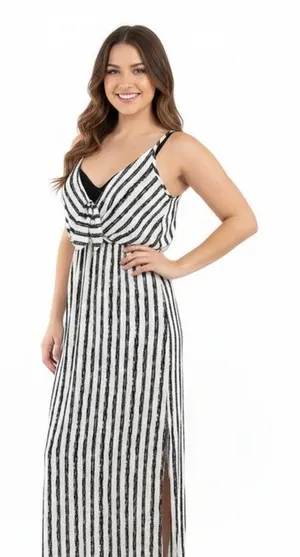 Sage size medium black & white striped maxi dress thumbnail 1