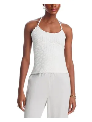 Aqua Womens Crochet Pebble Knit Halter Top GMS58615 White M thumbnail 7