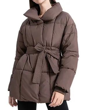 NWT ~ Women's Brown Puffer Jacket Belt & High Collar Winter Coat ~ Plus Size XXL thumbnail 1
