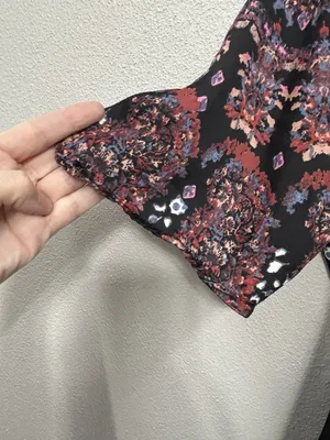 Free People Run Free Blouse Top Size Medium Tie Front Floral Button Front READ thumbnail 4