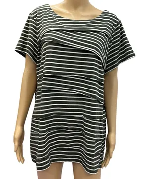 Dress Barn Tiered Short Sleeve Boat Neck Striped Green and White Top Womens 2X thumbnail 1