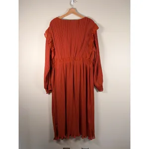 Girl Soul Rust‎ Orange Pleated Ruffle V Neck Long Sleeve Maxi Dress Plus Size 3X thumbnail 10