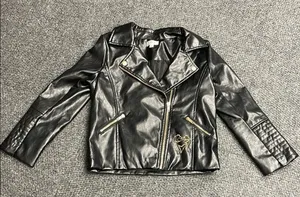 Disney D-Signed Girls Black Faux Leather Moto Jacket Gold Heart Embroidered L thumbnail 1