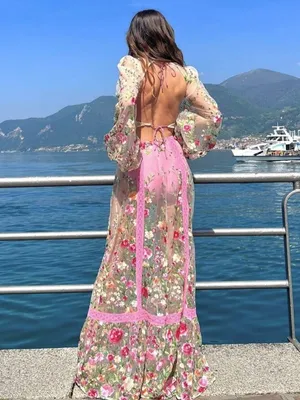 For Love & Lemons Luna Embroidered Floral Tulle Maxi Dress Ethereal Small New thumbnail 8