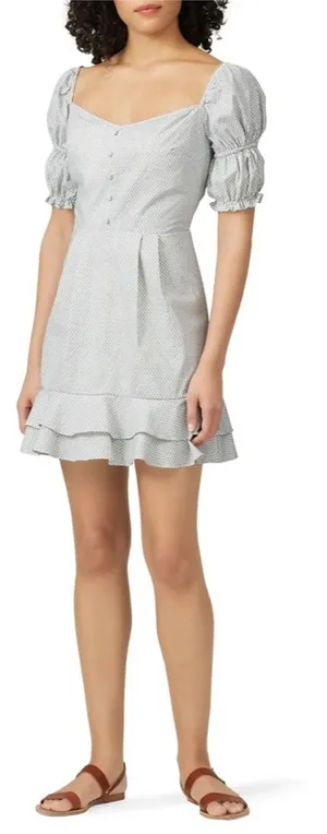 RTR Stylestalker Kelly White & Blue Micro Print Puff Sleeve Mini Dress Sz‎ XS thumbnail 1