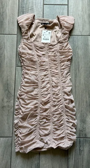 Zara Dusty Pink Ruched Mini Dress thumbnail 1