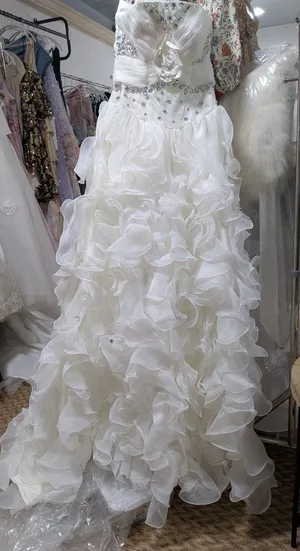 Pre owned hand made 3d floral gem raffle bridal wedding dress with train XXS TO thumbnail 1
