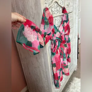 Louna multicolor floral, long puff sleeve, cutout waist mini dress romantic med. thumbnail 9