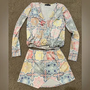 For Love And Lemons ole pastel print mosaic top and skirt set thumbnail 4