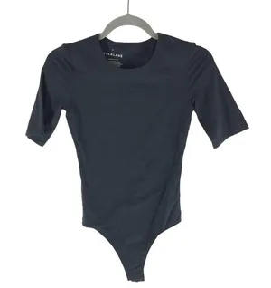 Everlane Womens The Short-Sleeve Crew Neck Bodysuit Thong Black XS thumbnail 4