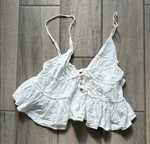Angie White Ruffled Blouse with Button Detail thumbnail 1
