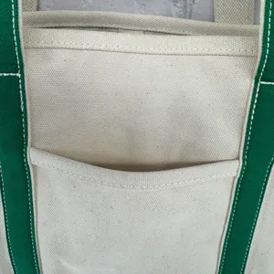 Lands' End Tote Bag Brighton Maui 2014 Cream & Green Canvas Open Top Pockets thumbnail 5